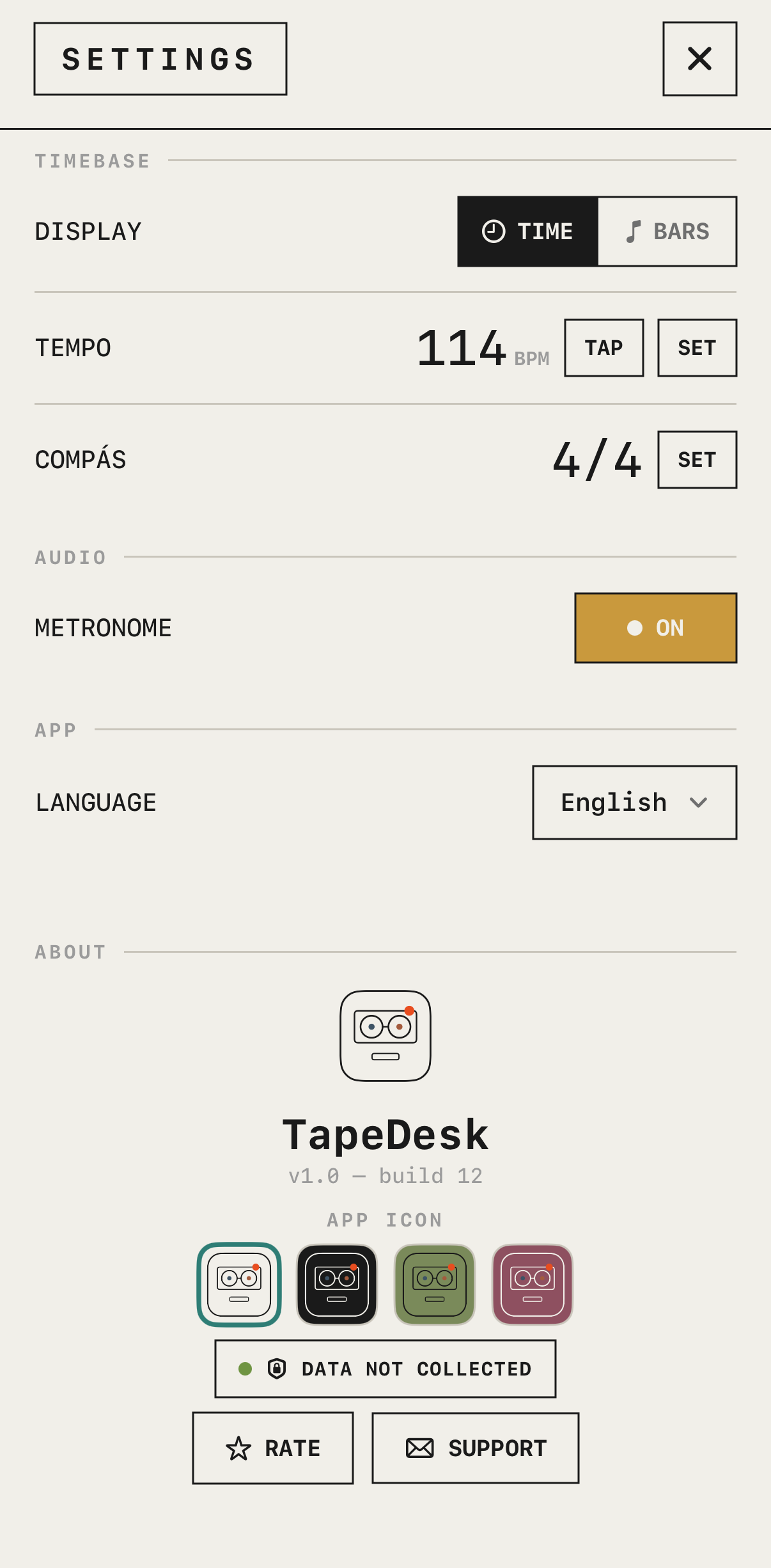 Settings screen
