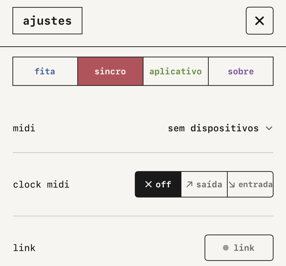 clock midi e link nos ajustes de sincro.