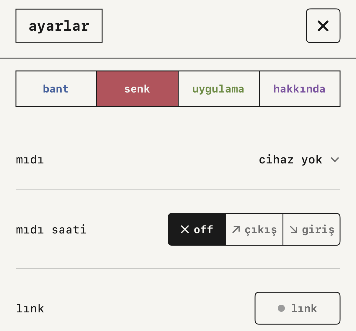 Senk ayarlarında midi saati ve link.