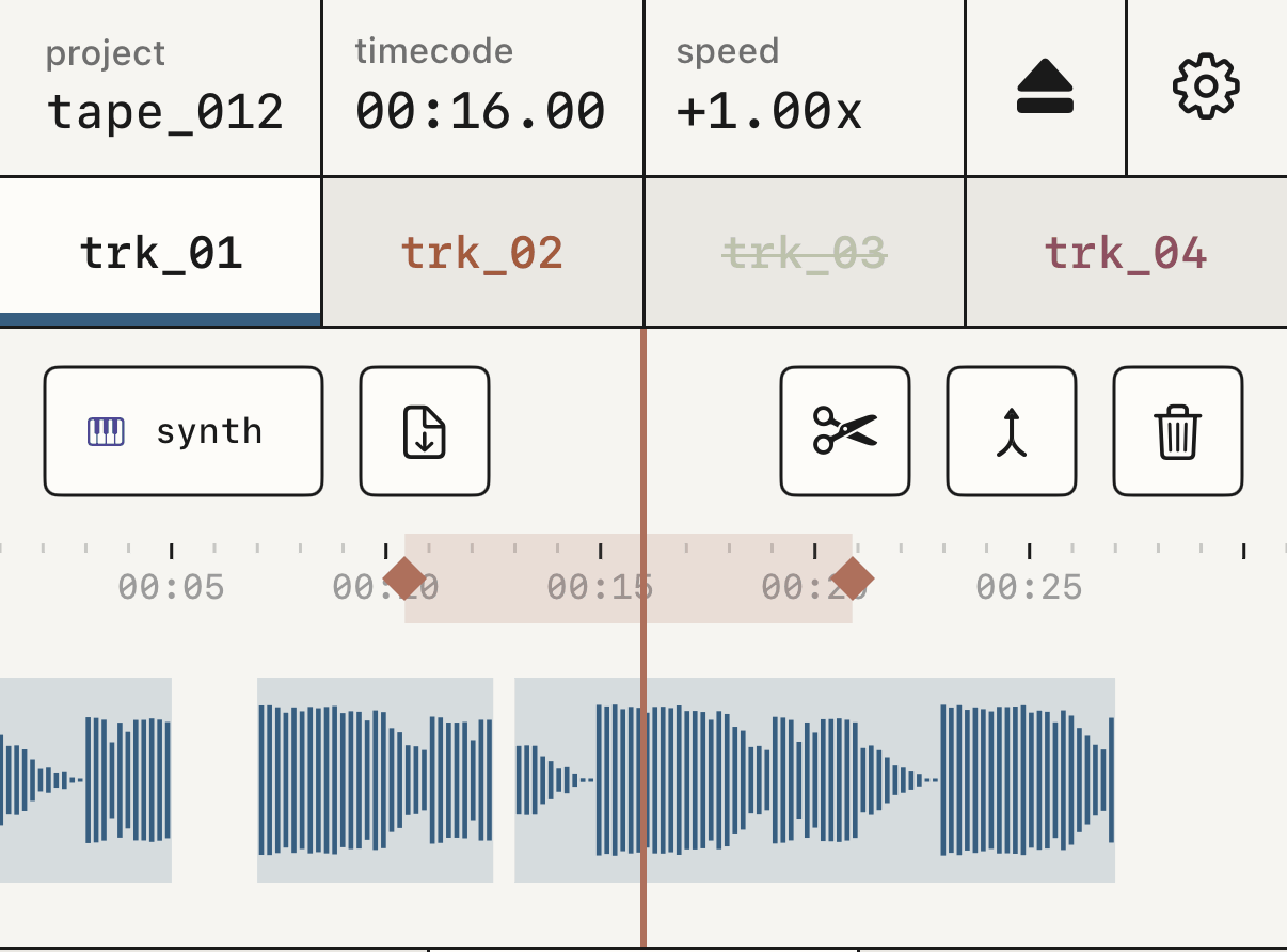 The track screen, with the armed tab and the take in large.