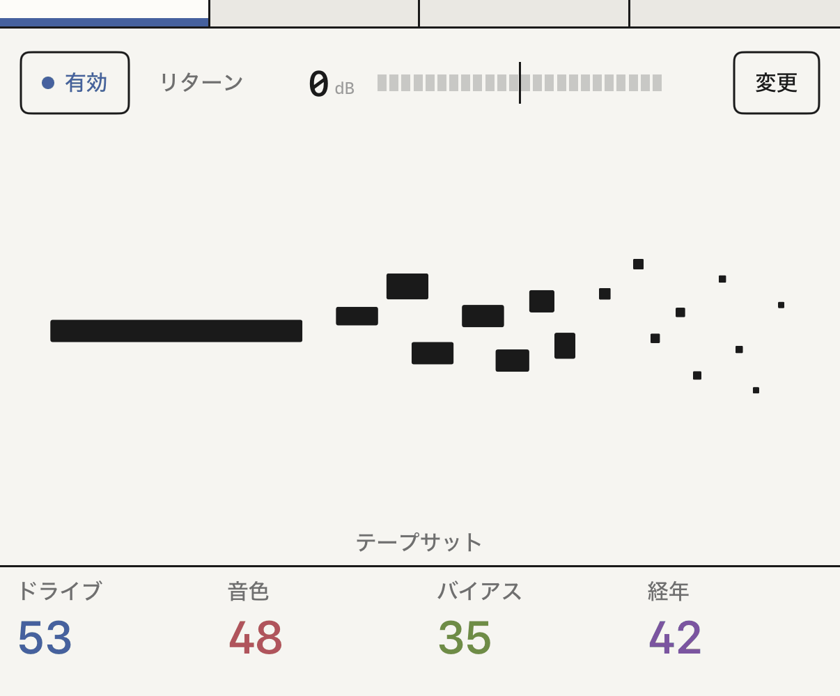 テープサット と4つのつまみが並んだ fx 1。