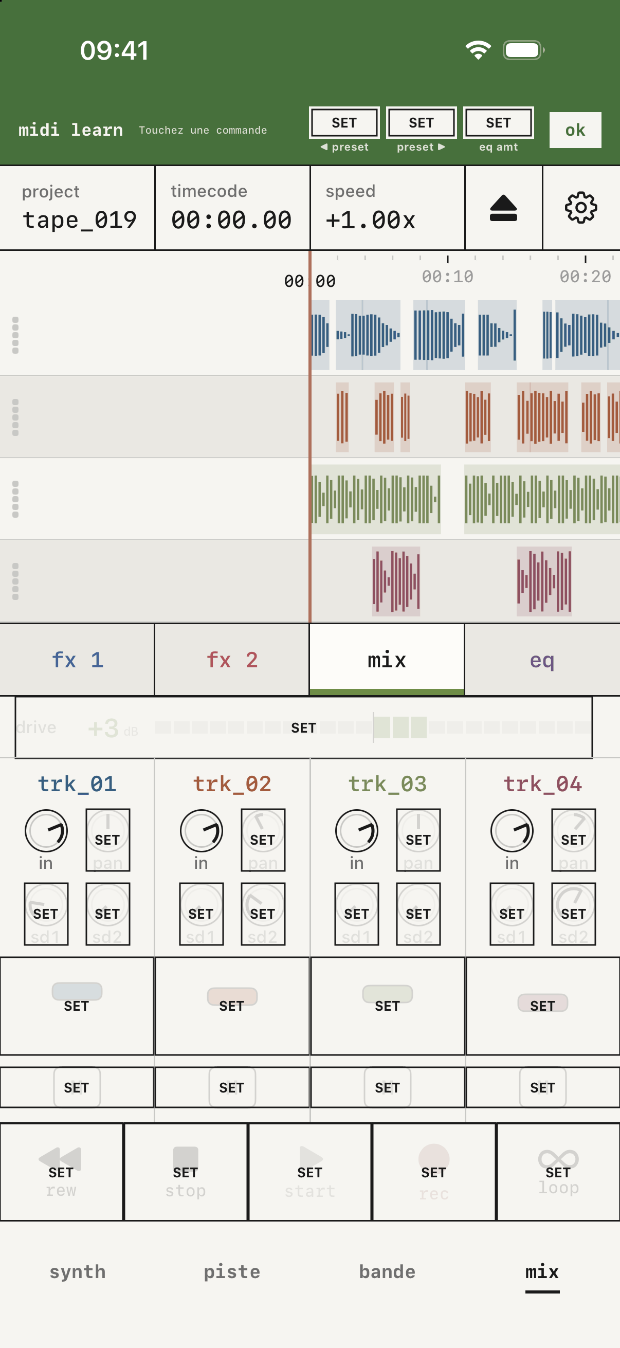 apprendre activé, avec les étiquettes sur le mix.