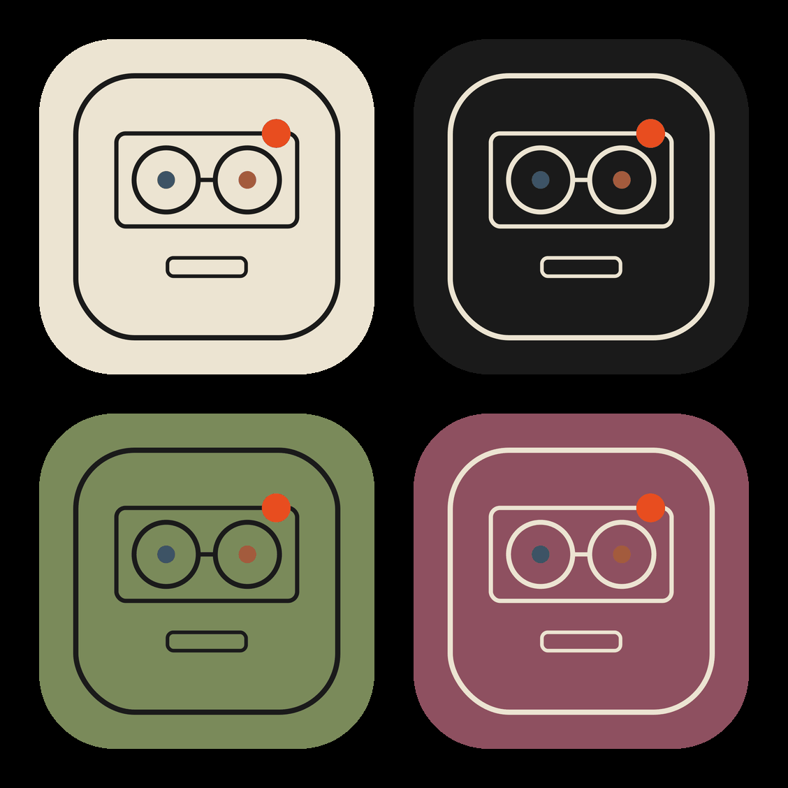 The four icon finishes, cream, dark, olive and wine.