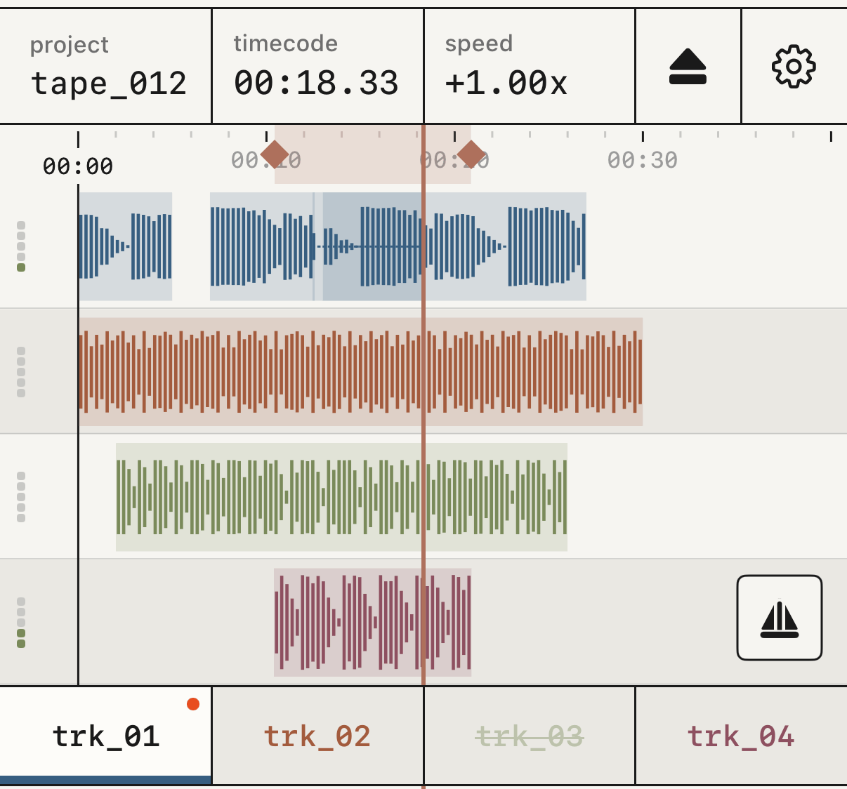 Il looper che registra uno strato dentro il loop, con la traccia armata segnata in rosso.