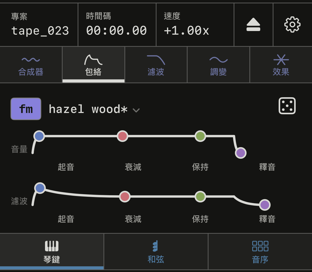 包絡頁,有音量包絡和濾波包絡。