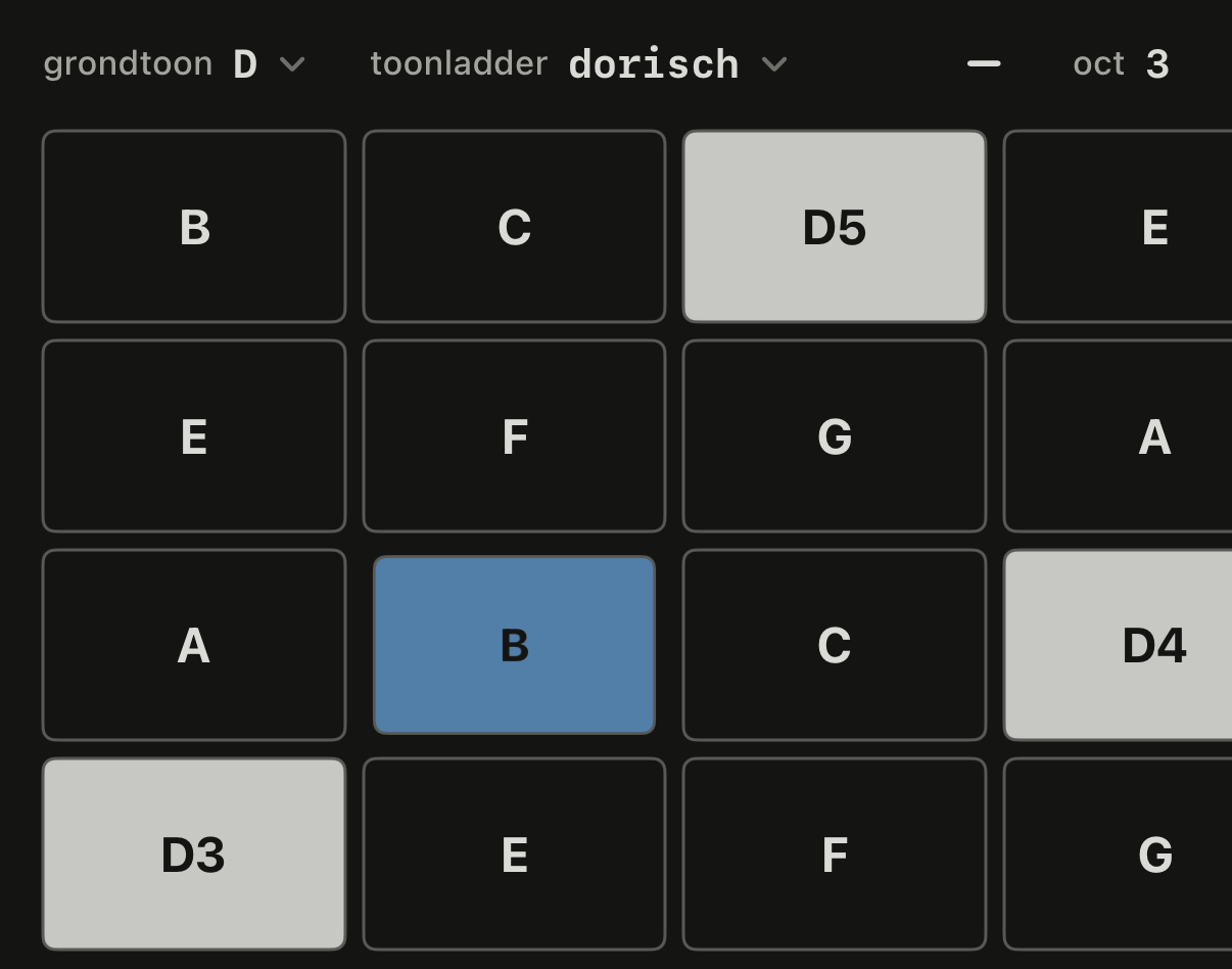 Keys met een fabriekstoonladder en twee ingedrukte noten.