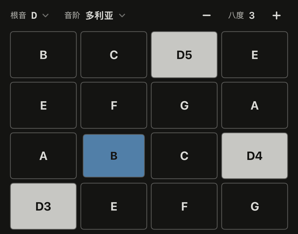 琴键页,一个出厂音阶,按着两个音。