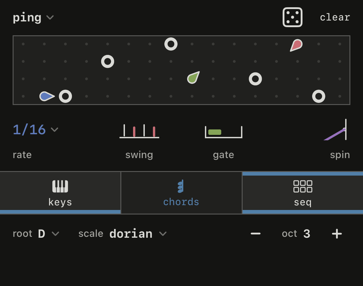 Seq in ping, with several balls bouncing between bells.