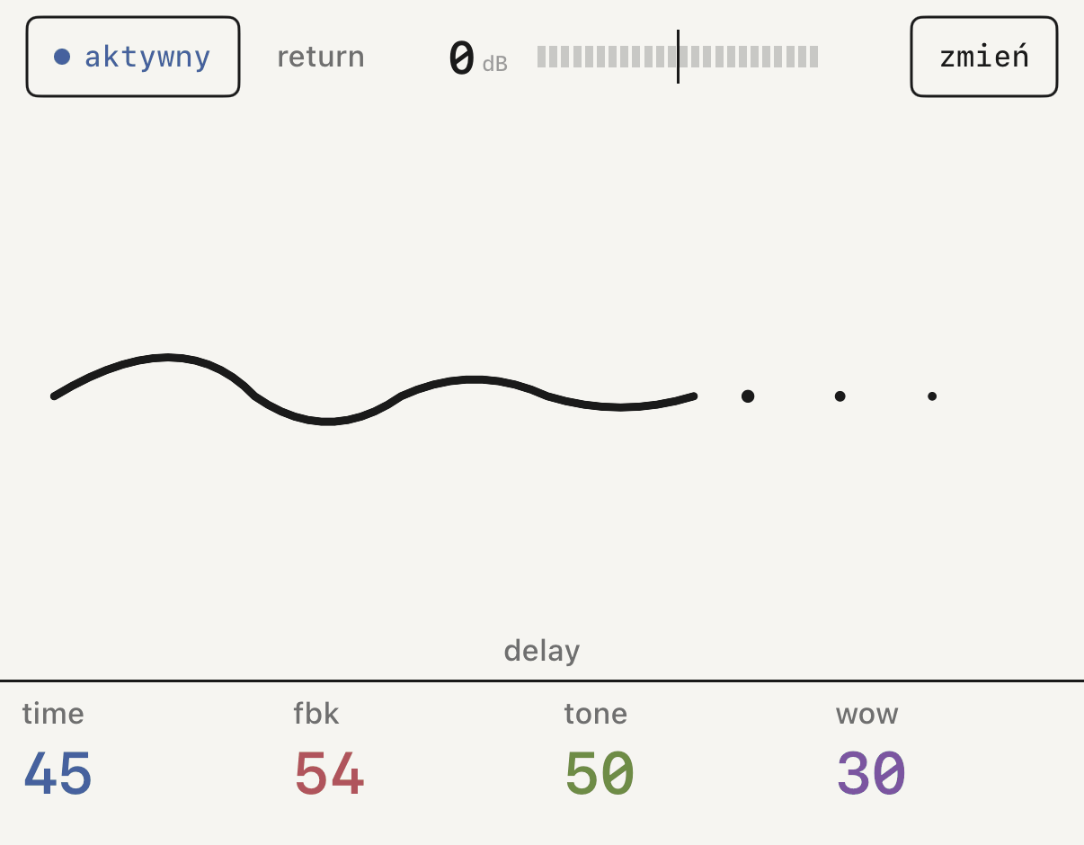 fx 1 z efektem delay i jego czterema pokrętłami.