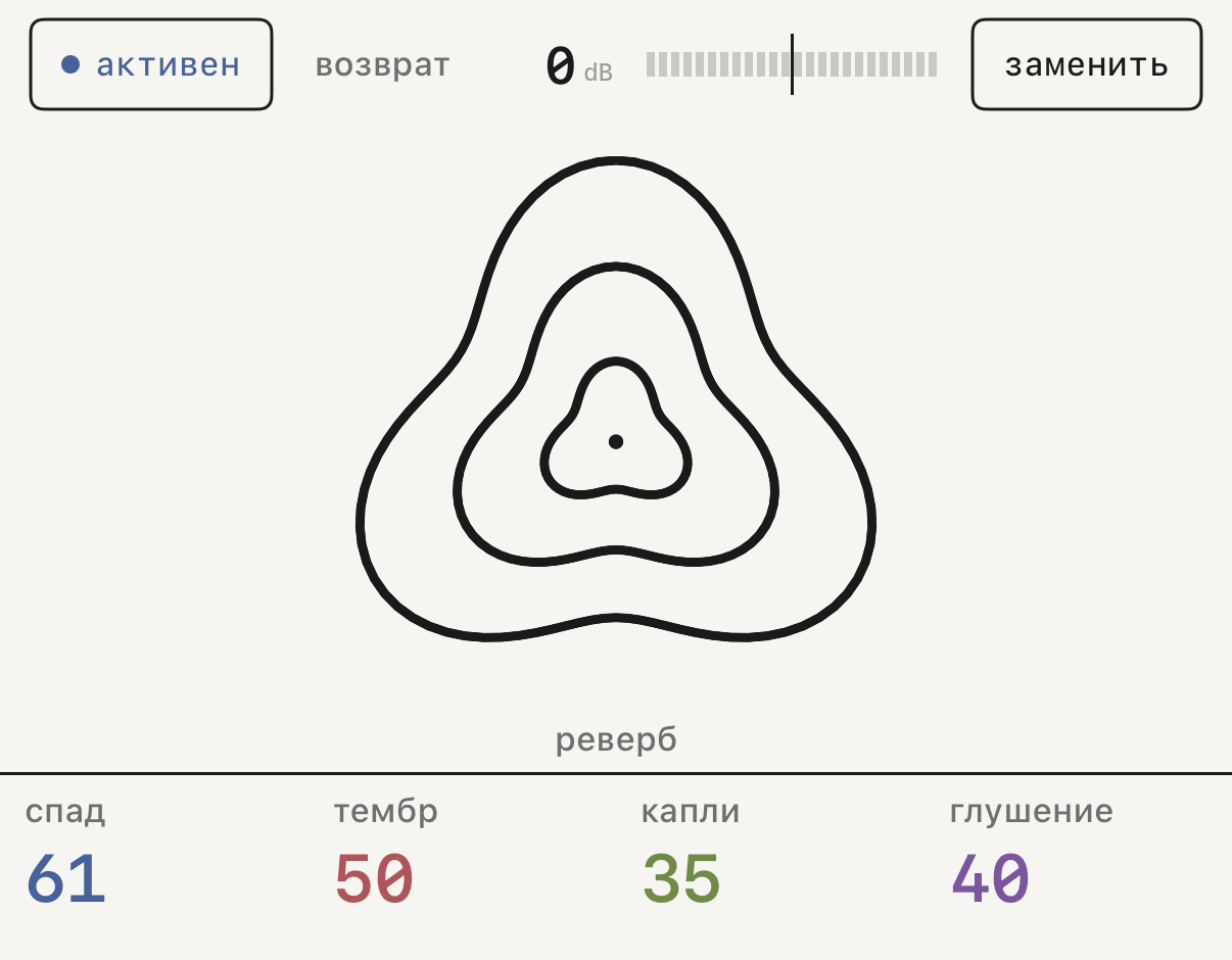 fx 1 с ревербом и его четырьмя ручками.