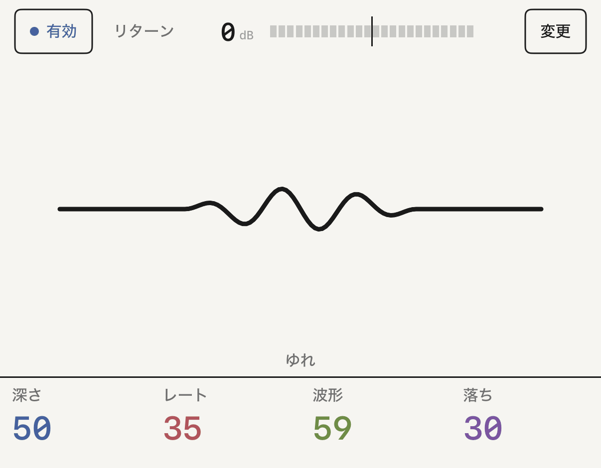 ゆれを入れたfx 1と、その4つのつまみ。